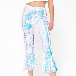 Horoscopez Dolls Kill Women XS Iridescent Goddess Realm Sequin Crop Flare Pants